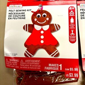 4 Felt Craft kits - Gingerbread Christmas Ornaments. New in Package.